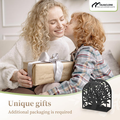 YAJIACLONE Tree of Life Black Metal Napkin Holder for Table,Napkin Holders for Paper Napkins with Sturdy & Quality Material, Cushioned Base, Unique Table Decor Gifts.