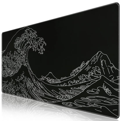 iCasso Mousepad, Gaming Mouse Pad, XXL Large Desk Mat, Big Rubber Base Mouse Mat with Stitched Edges, Computer Keyboard Desk Pad for Work, Game, Office, Home - Black Wave of Kanagawa