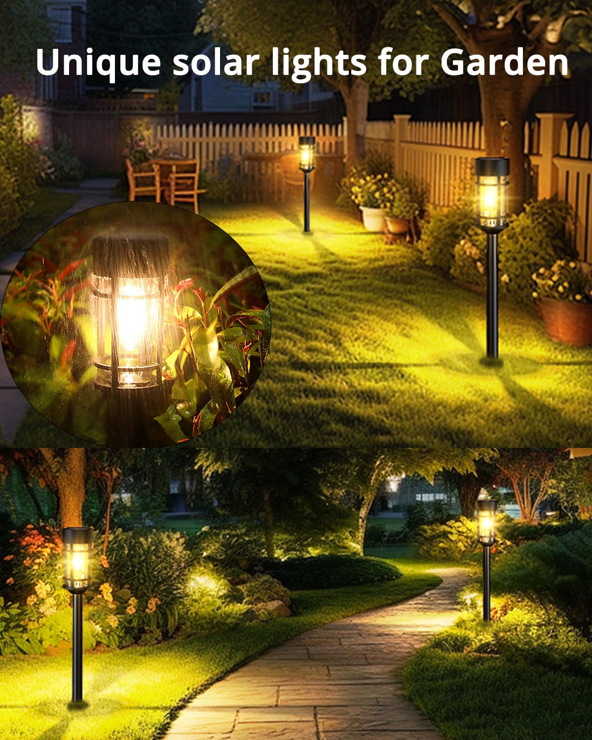 ILANCK 8 Pack Solar Pathway Lights Outdoor, Waterproof Solar Lights Outdoor with Metal & Glass Design - Auto On/Off, Long-Lasting, Landscape Lighting for Garden, Yard, Lawn, Driveway, Walkway