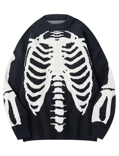 Yimoon Men Sweaters Oversized Graphic Casual Cable Knitted Jumper Pullover Cute Unisex Crewneck Retro Couple Tops (B-Black-M)