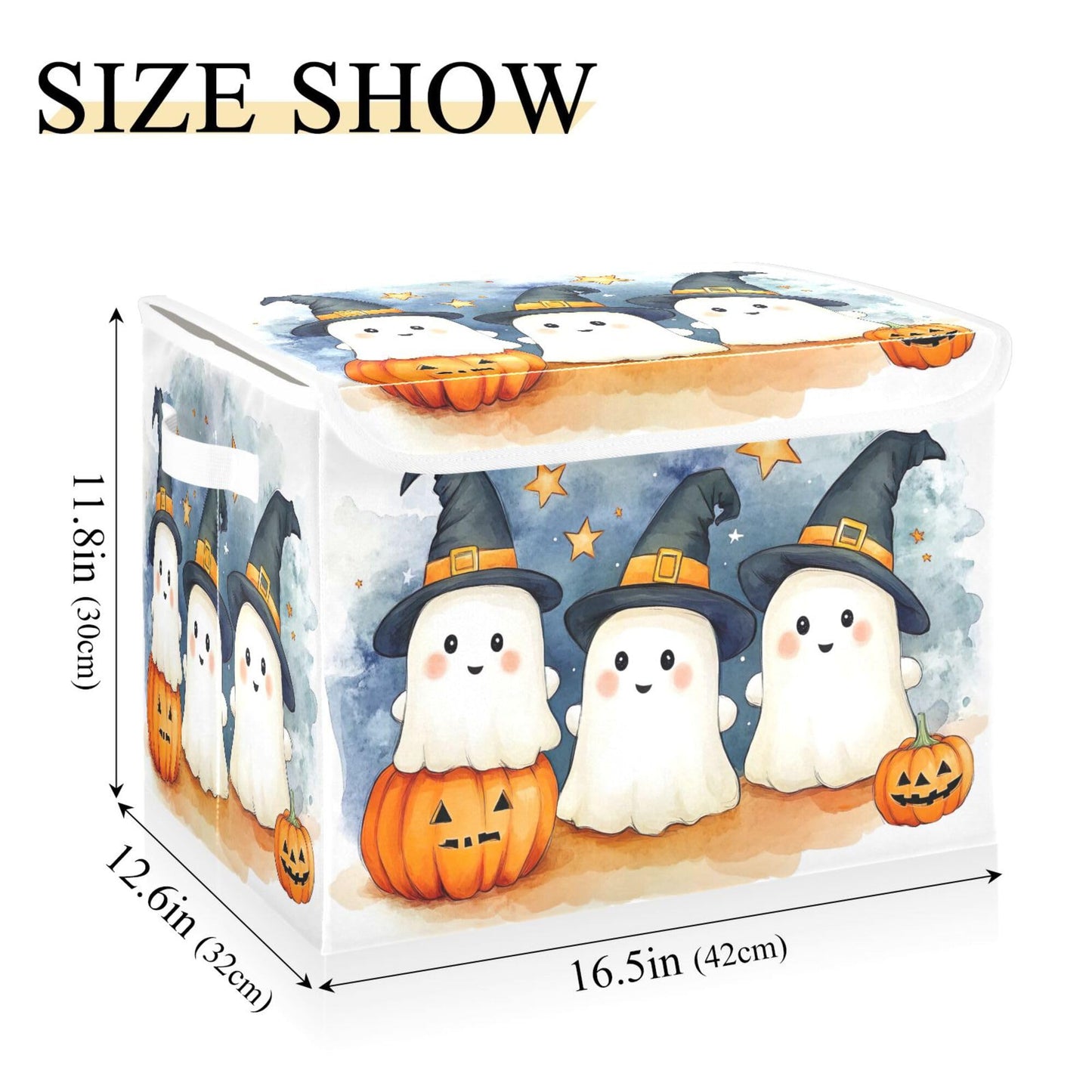 xigua Cute Cartoon Ghosts Storage Bins with Lids and Carrying Handle,Foldable Storage Boxes Organizer Containers Baskets Cube with Cover for Home Bedroom Closet Office