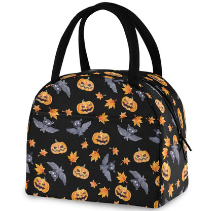 ZzWwR Halloween Bats Pumpkin Lunch Tote Bag with Front Pocket Reusable Insulated Thermal Zipper Closure Cooler Container Bag for School Work Picnic Travel Fishing Beach (0g272618361p407c442s828)