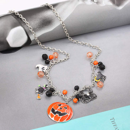 XOCARTIGE Halloween Pumpkin Pendant Necklace Witch Cat Charms Necklace Party Ghost Chain Necklaces for Women (A MC Pumpkin)