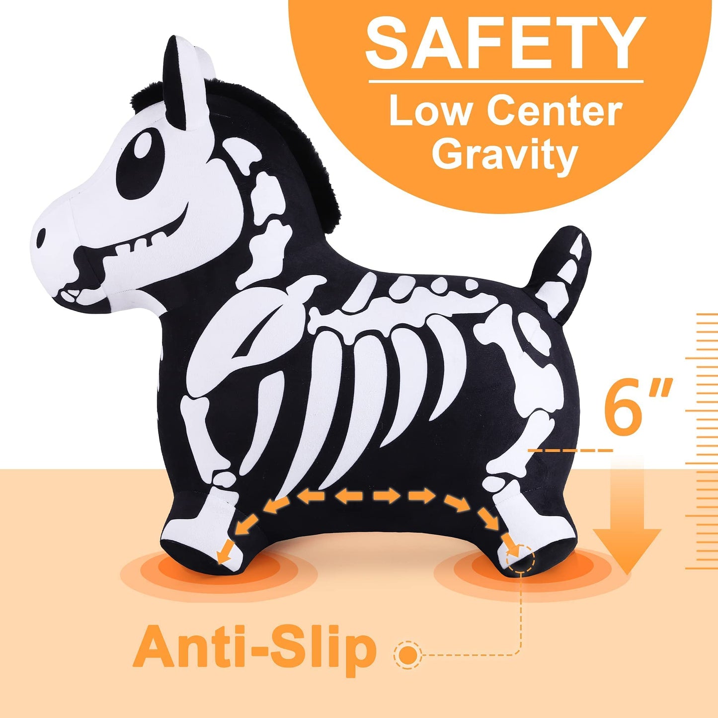 iPlay, iLearn Bouncy Pals Skeleton Hopping Horse, Toddler Bouncing Animal Toys, Inflatable Plush Bounce Hopper, Kid Indoor Ride On Bouncer, Halloween Birthday Gifts 18 Months 2 3 4 5 Year Old Boy Girl