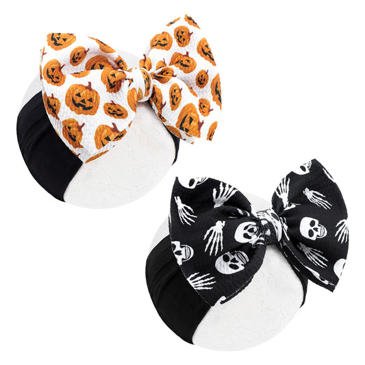YanJie 6'' 2PCS Halloween Hair Bows Baby Girls Headbands Pumpkin Accessories Black Ghost Baby Bows Newborn Bows Nylon Hair Bows Toddler Headband