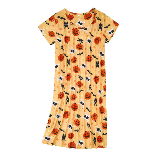 Zando Women's Halloween Pajamas Set - Cotton Nightgowns PJs Soft Night Gowns for Adult Women Pumpkin Skull Medium