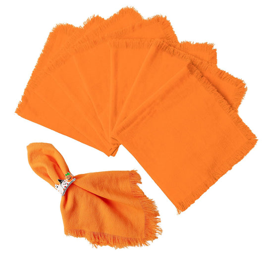 Wonlex Washable Halloween Napkins Cloth Bulk, Reusable Absorbent Soft Napkins Set of 8 with Elegant Fringe for Dinner, Weddings Decorations, Family Event Parties(8 Pack,Orange)