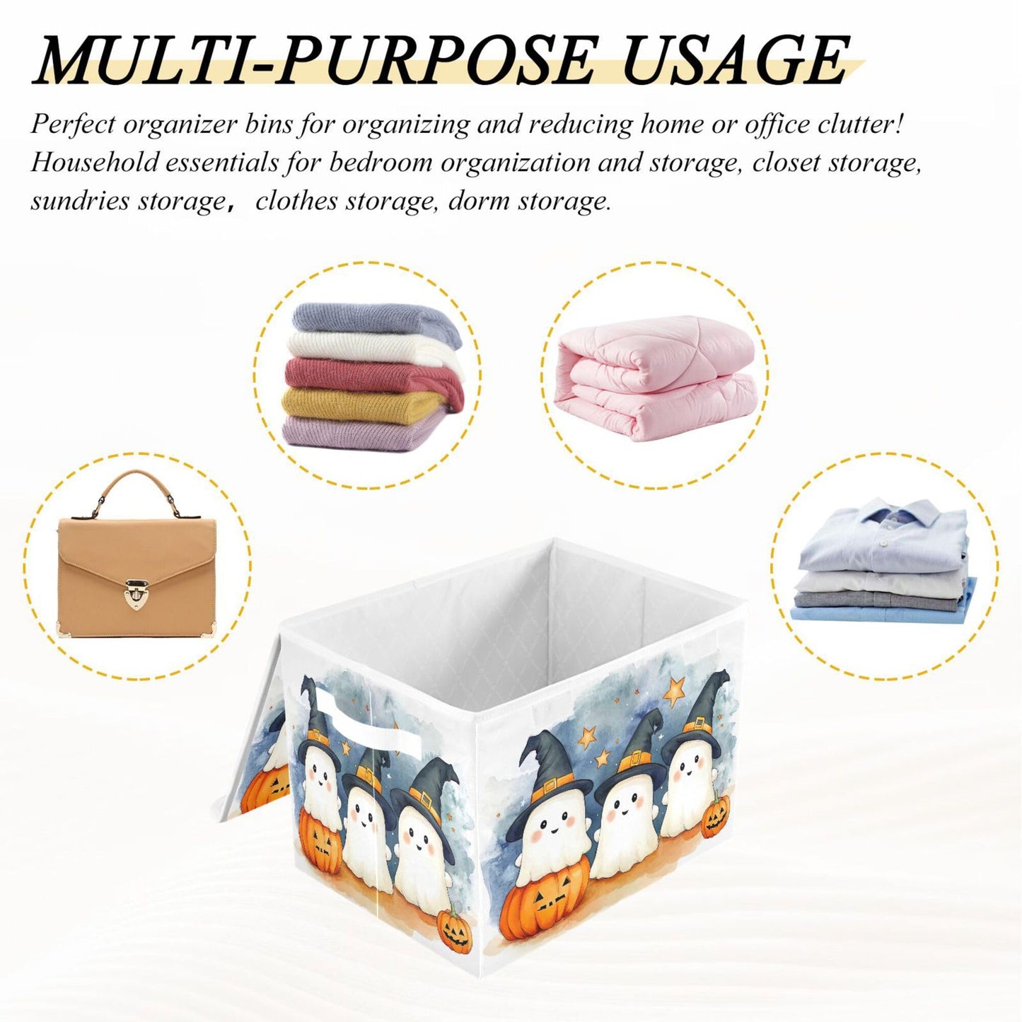 xigua Cute Cartoon Ghosts Storage Bins with Lids and Carrying Handle,Foldable Storage Boxes Organizer Containers Baskets Cube with Cover for Home Bedroom Closet Office