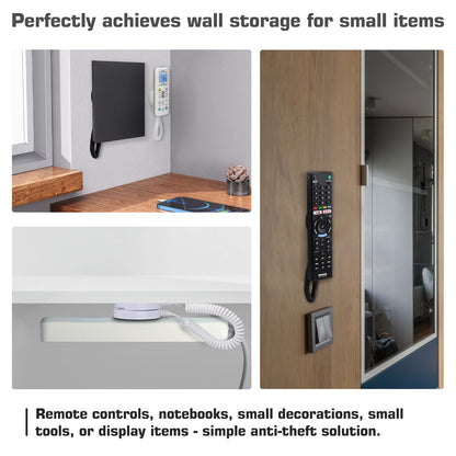 2-Pack Magnetic Remote Control Holders with Spring Ropes - Safely Secure Remotes & Small Items, Wall-Mount with Adhesive, Anti-Loss, Rapid Adsorption, Extendable Spring (Black 43 inch, 2 Pack)