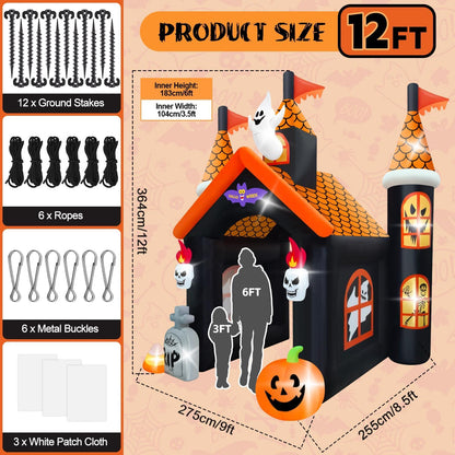12FT Halloween Inflatable Archway with LED Light, Kalolary Large Haunted House Inflatable Ghost Pumpkin Blow up Tunnel Halloween Outdoor Yard Decoration for Halloween Party Home Lawn Family