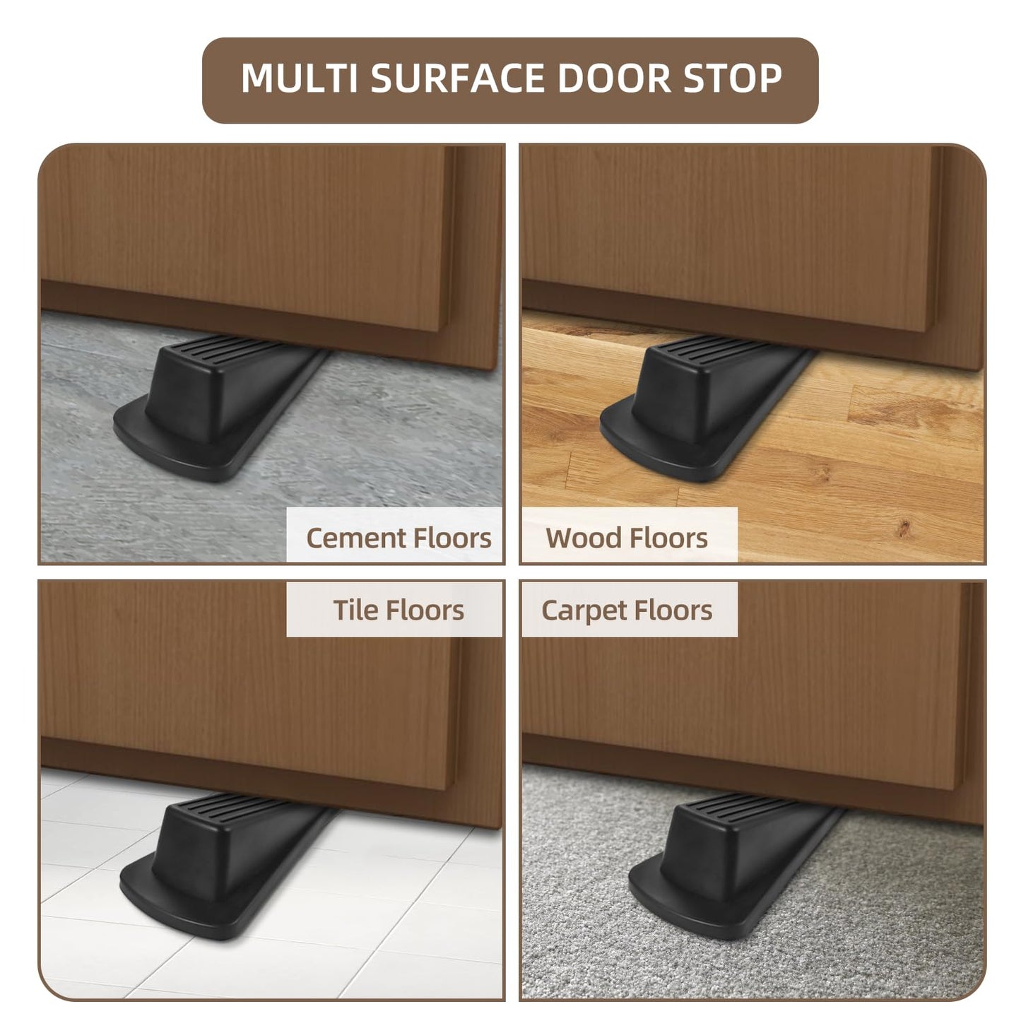 JZWBLILY Door Stoppers for Bottom of Door on Floor, Premium Rubber Door Stopper Wedge, Floor Sturdy Stackable Door Stops for Carpet Heavy Duty Door, Door Gaps (Black, 2 Pack)