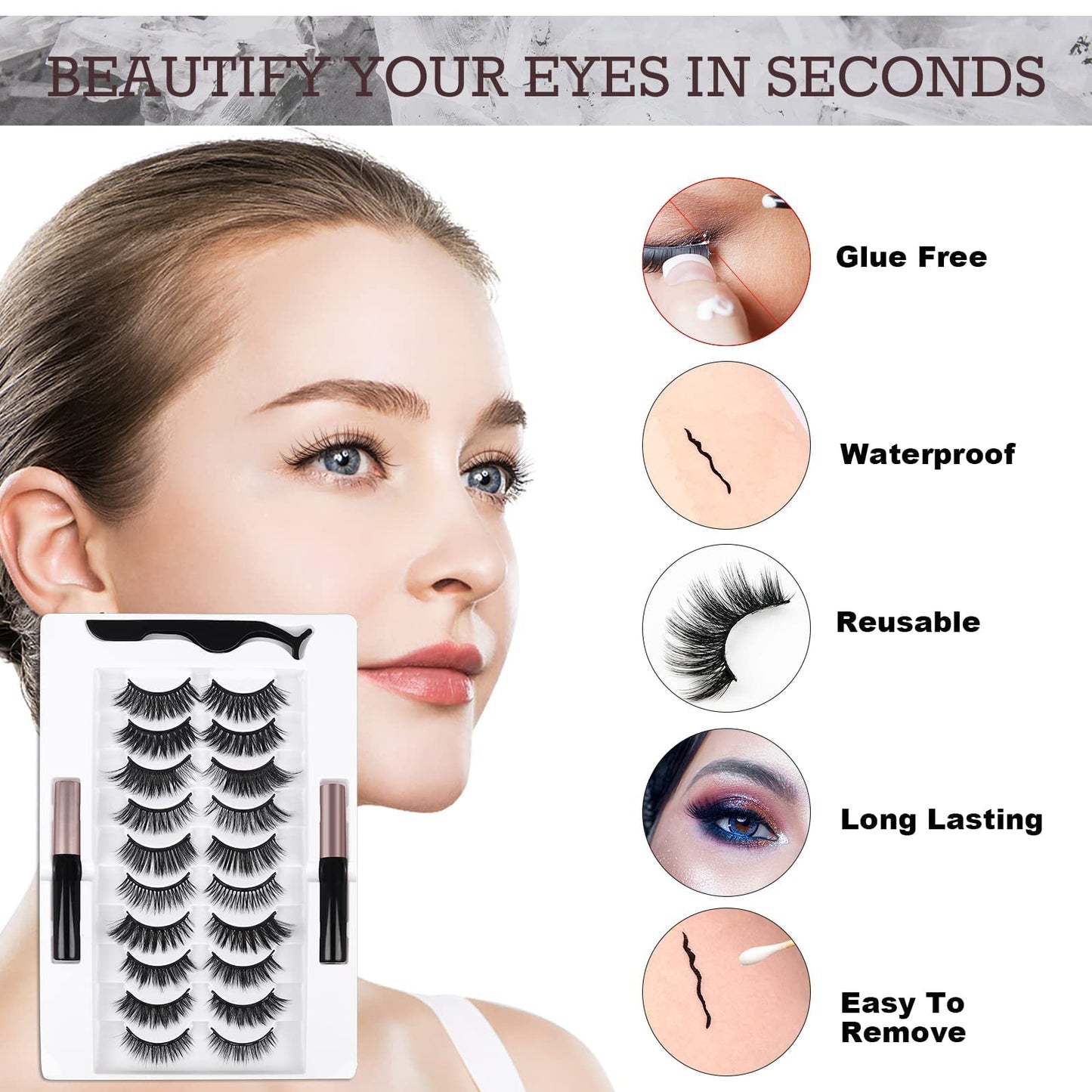 20 Kinds of 3D 5D Magnetic Eyelash Kit with Different Density, Magnetic Eyelashes with 4 Eyelash Glue and 2 Tweezers, for Women and Girls Natural Look No Glue Needed