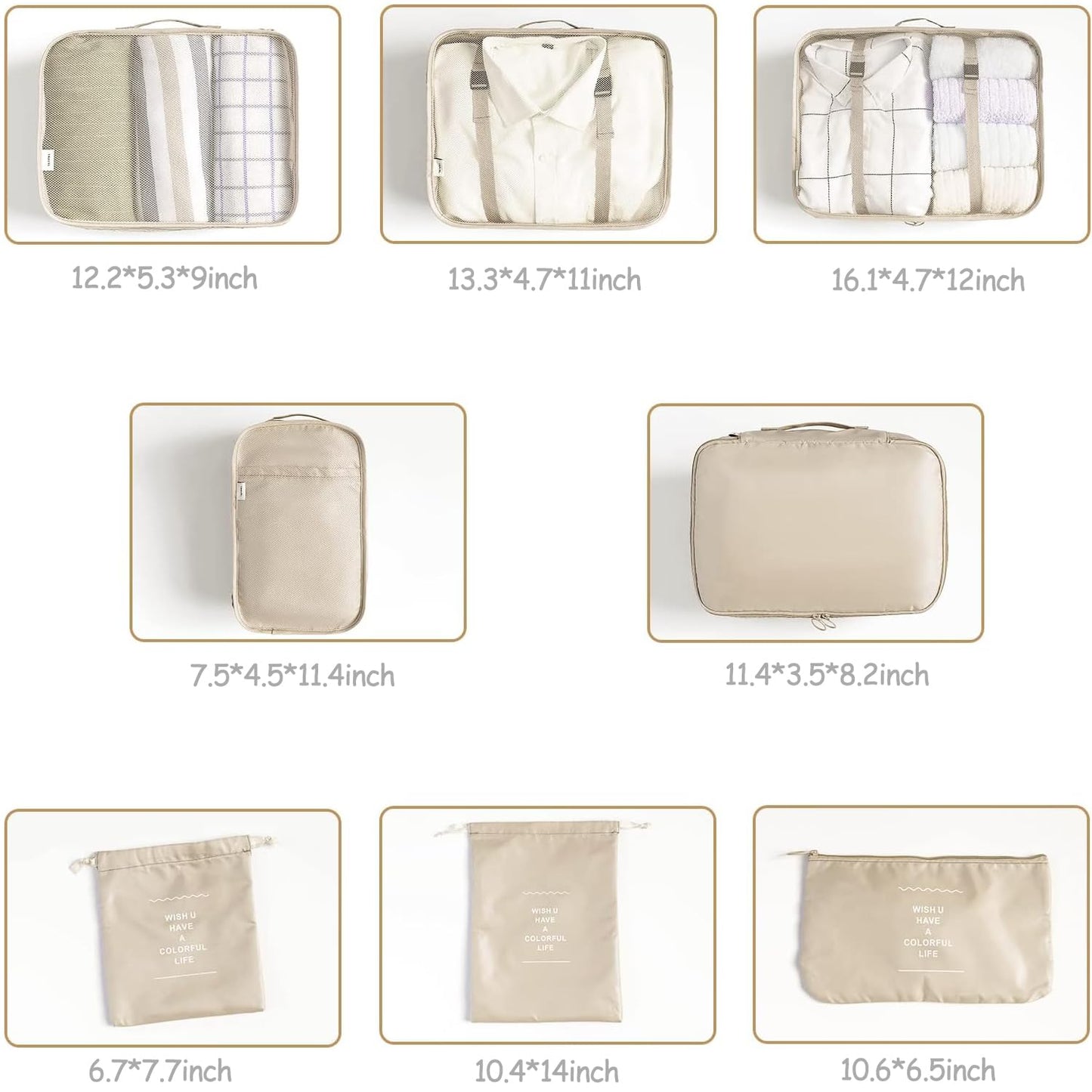 LANSKLBD 8 Set Packing Cubes for Suitcases Travel Luggage Packing Organizers,Travel Accessories Essentials Luggage Organizer with Shoe/Tioletry/Laundry Bag