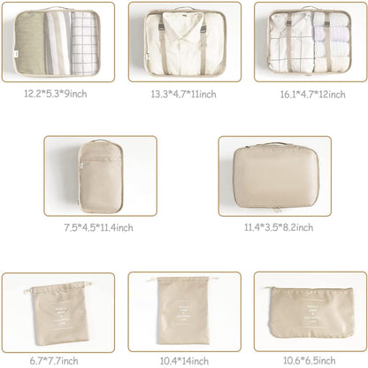 LANSKLBD 8 Set Packing Cubes for Suitcases Travel Luggage Packing Organizers,Travel Accessories Essentials Luggage Organizer with Shoe/Tioletry/Laundry Bag