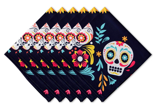 YiHomer Day of The Dead Halloween Tabletop - Dia De Los Muertos Floral Skeleton Mask, Cinco De Mayo Mexican Fiesta Party Home Kitchen Dining Room Decor, Sugar Skull, Napkin Set, 20 x 20