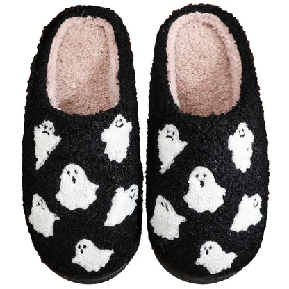 XUILOG Halloween Horror Slippers Christmas Slippers Holiday Slipper House Shoes Home Slipper for Women phantom ghost Slipper Black, 7-8