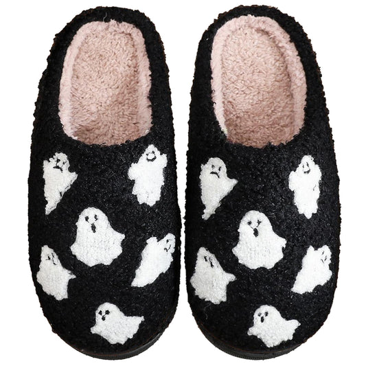 XUILOG Halloween Horror Slippers Christmas Slippers Holiday Slipper House Shoes Home Slipper for Women phantom ghost Slipper Black, 7-8