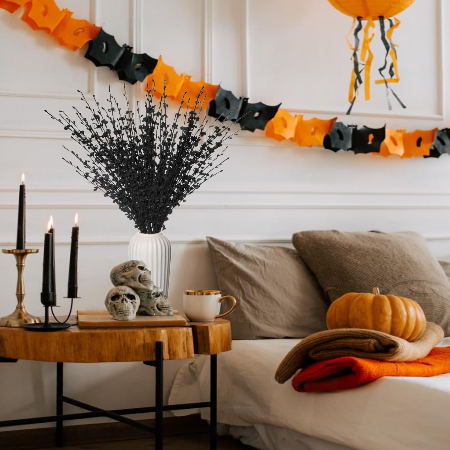 Wootkey 5pcs 29.5" Faux Jasmine Artificial Flowers Tall Black Floral Branches for Home Wedding Vase Filler Party DIY Decoration Halloween Flowers