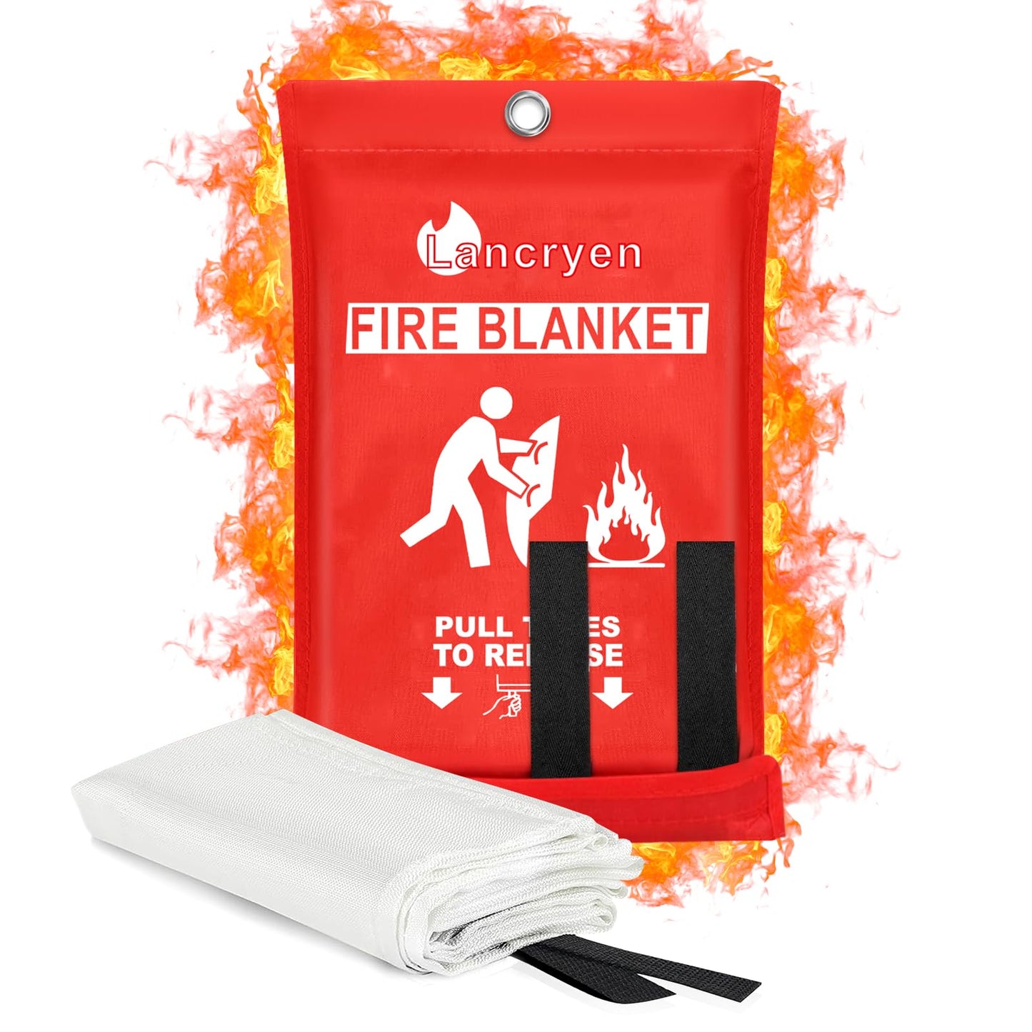 Lancryen 2025 Emergency Fire Blanket, Fire Extinguisher Blanket, Fire Suppression Blanket, Flame Retardant Towel Fire Safety Cloth for Home, Kitchen, School, Grill, Car, Office, Warehouse(40” x 40”)