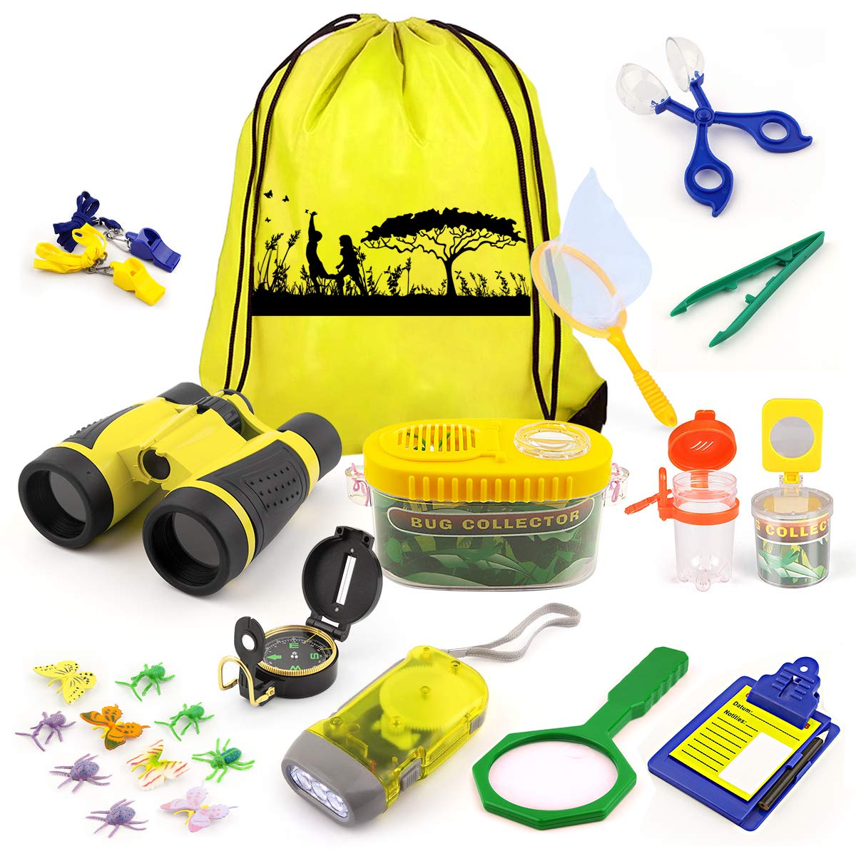 24 Pcs Kids Explorer Kit & Bug Catcher Kit for Kids, Outdoor Toys Adventure Camping Kit with Drawstring Bag, Binoculars, Compass, Butterfly Net, Educational Nature Exploration Toys Gift for Boys Girls
