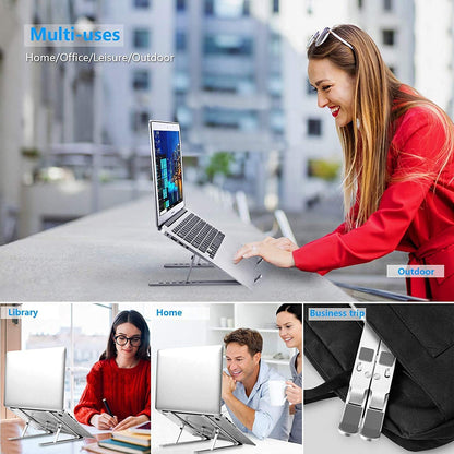 Laptop Stand for Desk, Ergonomic Design Adjustable Aluminum Foldable Portable Computer Stand, Compatible with MacBook Air Pro, HP, Lenovo, Dell, More 10-15.6”Inch and Tablets (Silver)