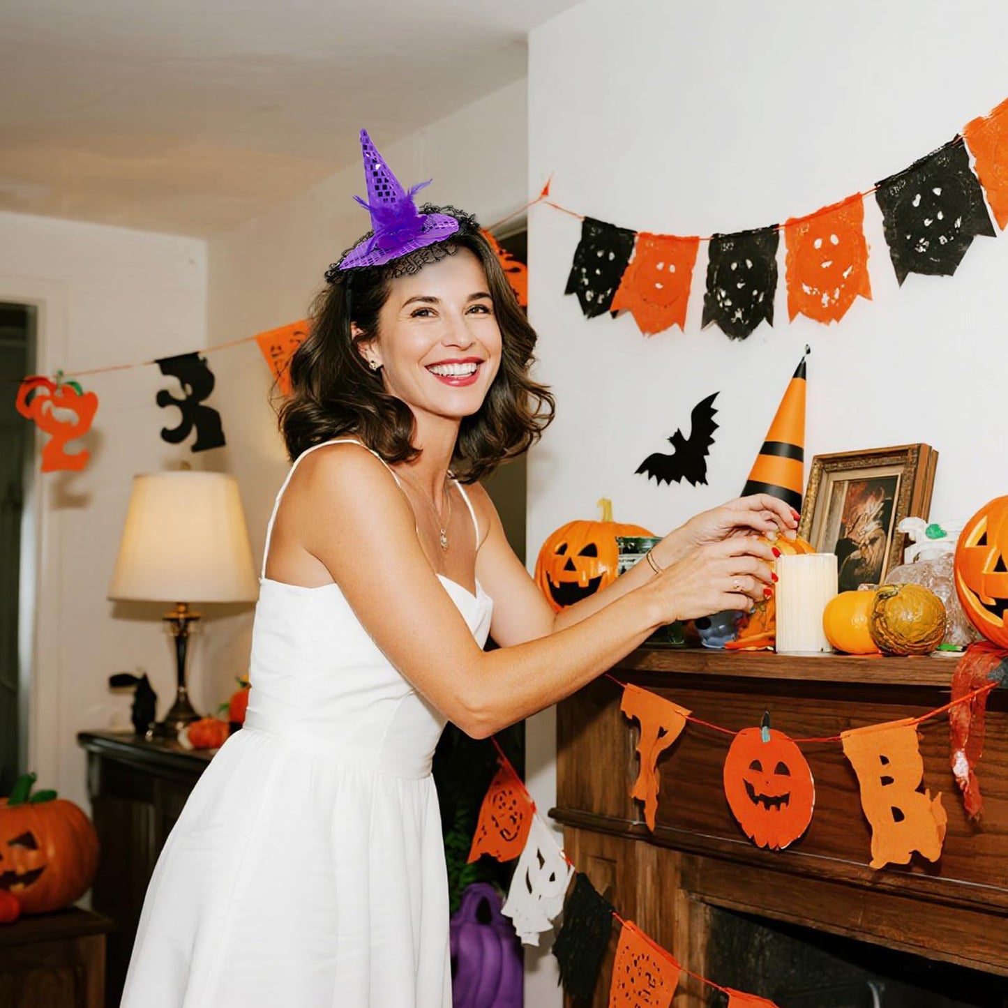ZeeDix 3 Pcs Halloween Witch Feather Hat Headband- Cute Witch Headpiece for Halloween Costume Dress up Masquerade Supplies(Orange,Purple,Black)