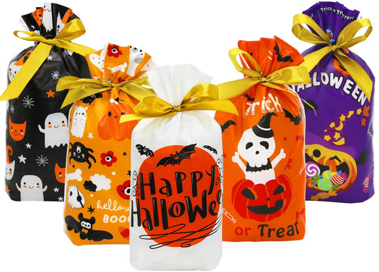 ZMCINER 50 Pcs Halloween Drawstring Candy Bags Halloween Treat Bags for Party Favors