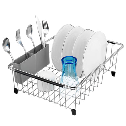 iPEGTOP Cutlery Utensil Silverware Drying Rack Basket Holder with Hooks - Flatware Storage Solution for Kitchen Dish Drainer Dish Drying Rack, Grey