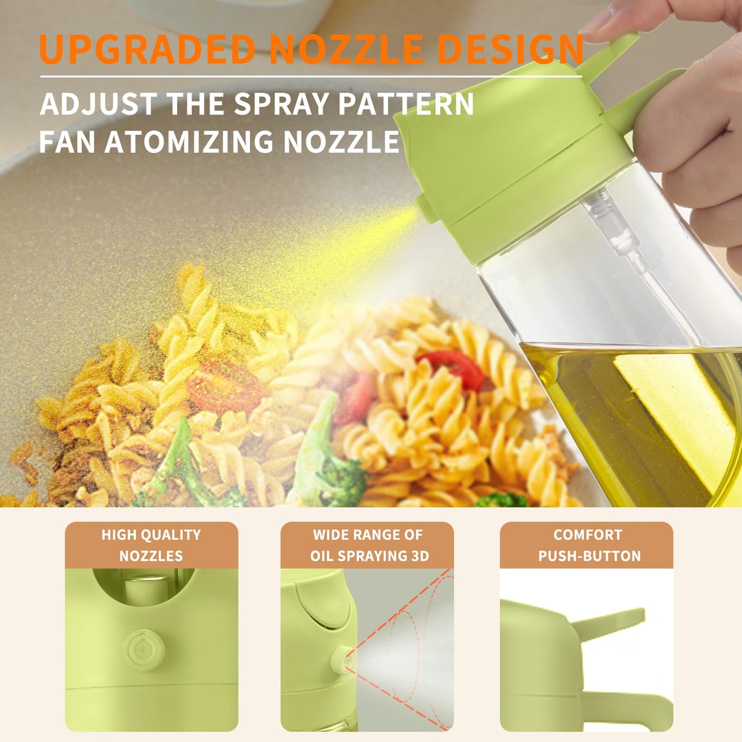 2-in-1 Oil Dispenser and Sprayer, Olive Oil Dispenser Bottle with Anti-Drip Spout, Oil Sprayer, For Salads, Air Fryer, Frying, Barbecue Green+Black 470ML/ 15.8fl.oz(2pcs)