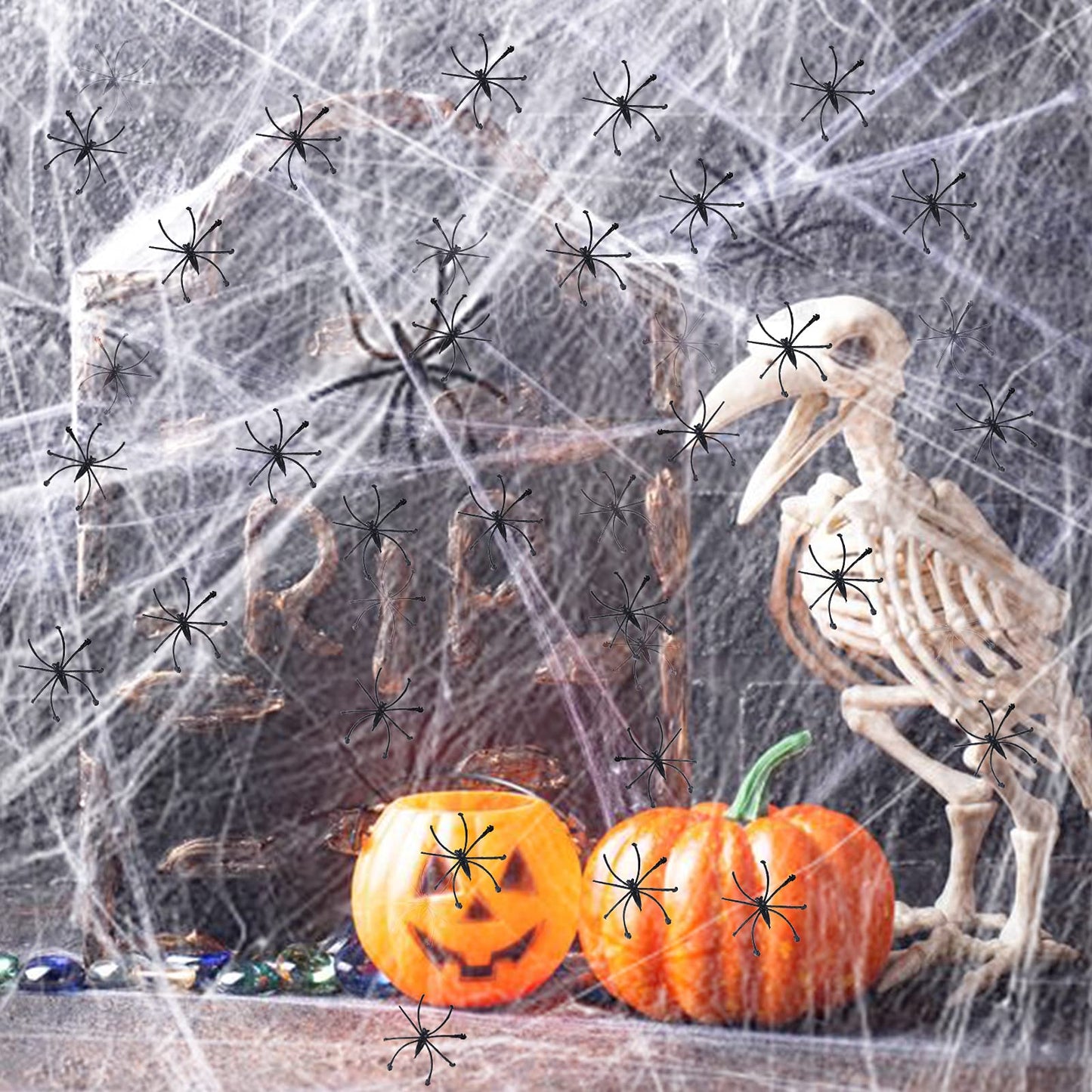 Labrostar 1000 Sqft Halloween Spider Web Decorations with 100 Fake Spiders Spooky Spider Webbing Decorations Indoor Outdoor Party Yard Decor Supplies for Bar Haunted House