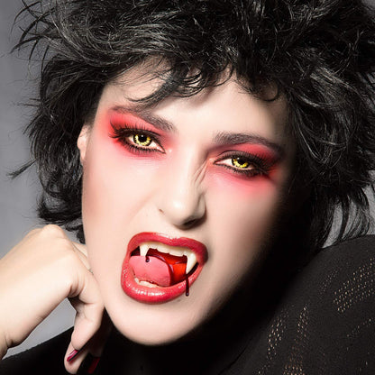 Zhanmai 12 Pairs Vampire Teeth Costume 4 Size Fake Fangs with 2 Tooth Pellets for Cosplay Props Halloween Party Accessories Masquerade Dentures Makeup Dress up Favors