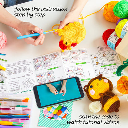 INSCRAFT Crochet Kit for Beginners Adults, 30 Acrylic Yarn Skeins 1650 Yards Yarn, 105 PCS Crochet Kit with Hooks Yarn Set,includes Canvas Tote Bag, Ideal Starter Pack for Kids Professionals