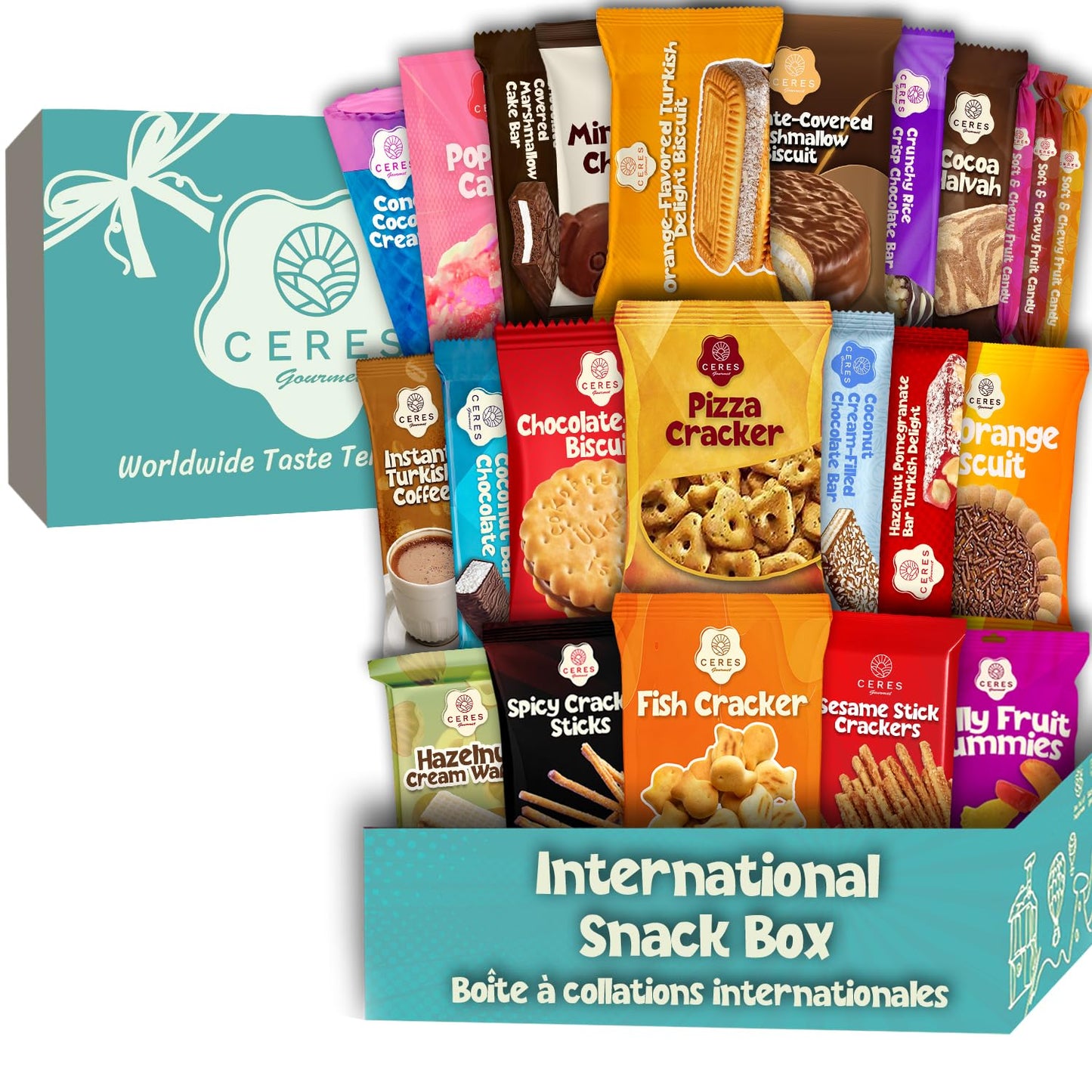 International Exotic Snack Box Variety Pack, 22 Count Premium Foreign Rare Snack Food Gifts with Suprise Item for Fun, Mystery Box of Snacks, European Snacks for Adults and Kids for Christmas Thanksgiving and More