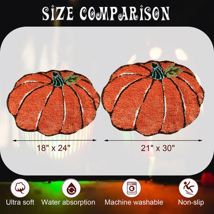 YRXRUS Halloween Pumpkin Bathroom Rugs, Pumpkin Shaped Bath Mat, Machine Washable Orange Rug, Living Bedroom Kids Room for Halloween Decoration, Kitchen Area Rugs 18 x 24 inch