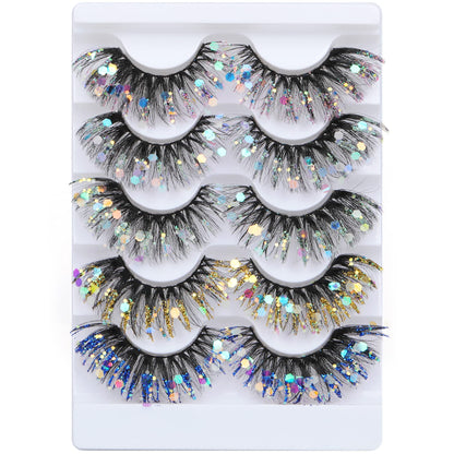 Zegaine Glitter Colored False Eyelashes Wispy 5 Pairs Dramatic Cat Eye Festival Lashes Pack 5 Styles