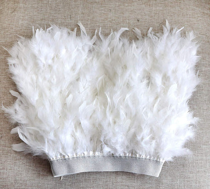 ZAKIA Women's Feather Skirt High Waist Mini A-line Tutu Skirts for Halloween Cosplay(A-White, S)