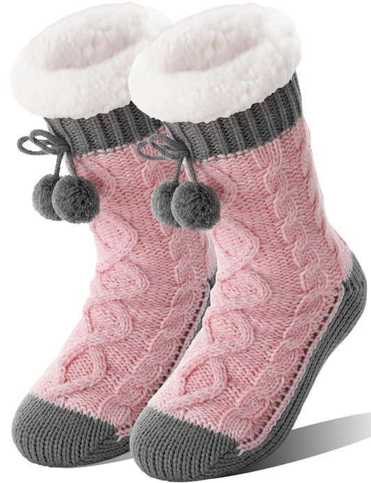 Womens Slipper Fuzzy Socks Fluffy Winter Thermal Warm Thick Cozy Plush Non Slip Grips Christmas Socks Stocking Stuffers for Women White Elephant Valentines Mothers Day Gifts for Mom(Grey Pink)