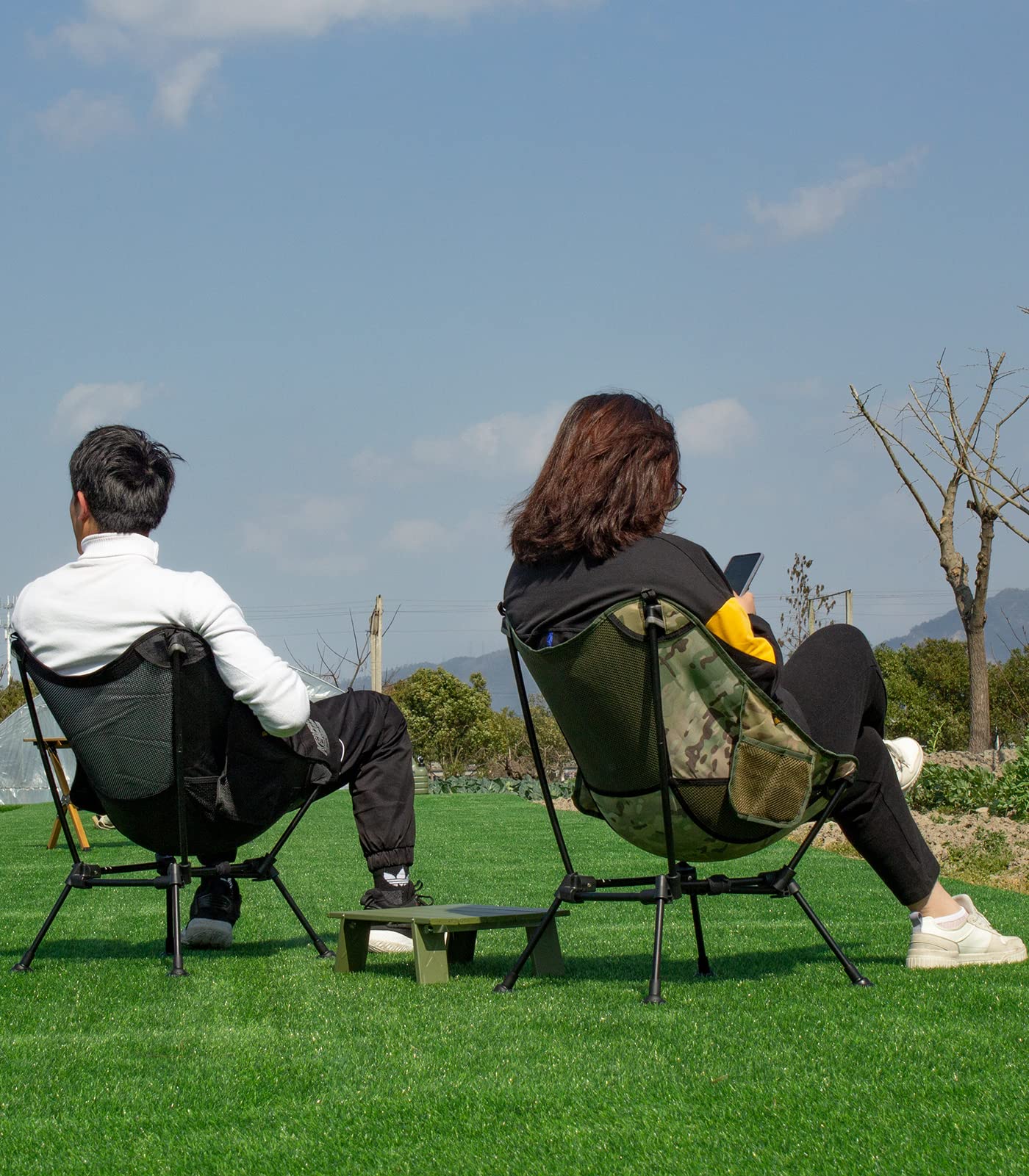 iClimb Ultralight Compact Camping Folding Beach Chair with Anti-Sinking Large Feet and Back Support Webbing (Yellow - Square Frame)