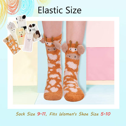 LANLEO Fuzzy Socks For Women Slipper Socks Fluffy Winter Warm Soft Cozy Plush Cute Animal Sleeping Christmas Socks 1 Pairs Giraffe