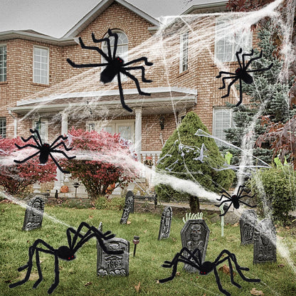 yosager Outdoor Halloween Decorations 6Pcs Realistic Giant Spiders, Huge Hairy Scary Halloween Spider Prop, Black Spooky Spider for House Window Yard Garden Patio Decor (12" 24" 24" 36" 36" 60")