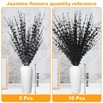 Wootkey 5pcs 29.5" Faux Jasmine Artificial Flowers Tall Black Floral Branches for Home Wedding Vase Filler Party DIY Decoration Halloween Flowers