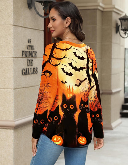 Zeagoo Womens Long Sleeve Shirts Fall Outfits Tops Spooky Season Tees for Halloween Celebrations
