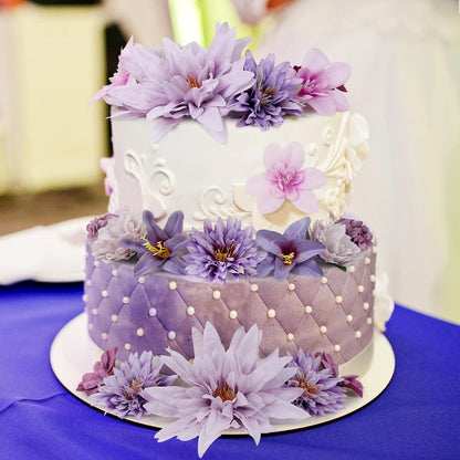 LACGO 48 PCS Artificial Flowers Heads, Fake Daisy Heads Bulk Silk Faux Rose DIY Cake Decor Blossom Garland Wreath Bouquets Crafts for Halloween Wedding Bridal Baby Shower Home Party Decoration(Purple)