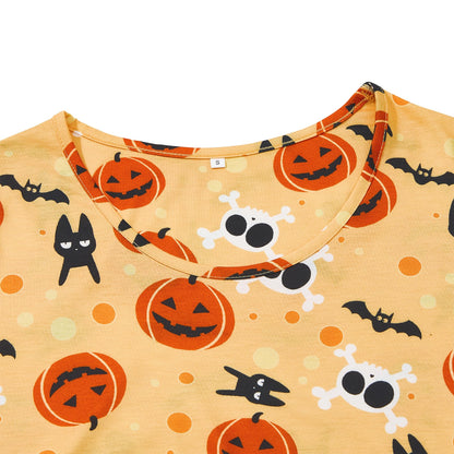 Zando Women's Halloween Pajamas Set - Cotton Nightgowns PJs Soft Night Gowns for Adult Women Pumpkin Skull Medium