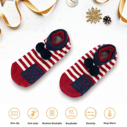 Zando Women's Warm Cozy Ankle Socks - Winter Slipper Socks with Non-Slip Gripper, Fuzzy Thick Socks for Halloween in Orange Bat Design