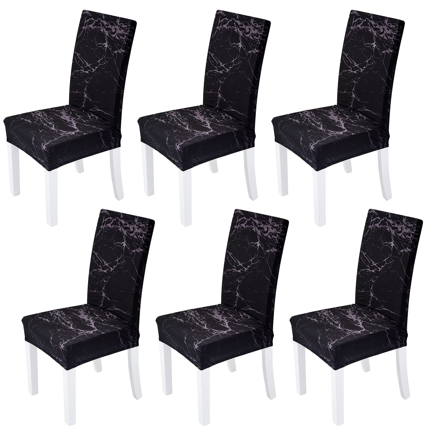 Yiaizhuo Chair Covers for Dining Room Set of 6 Pack Black Marble Slipcovers High Back Chairs Cover Stretch Spandex Slipcover for Wedding Party Restaurant