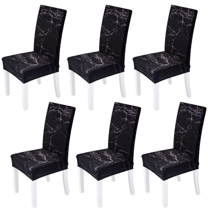 Yiaizhuo Chair Covers for Dining Room Set of 6 Pack Black Marble Slipcovers High Back Chairs Cover Stretch Spandex Slipcover for Wedding Party Restaurant