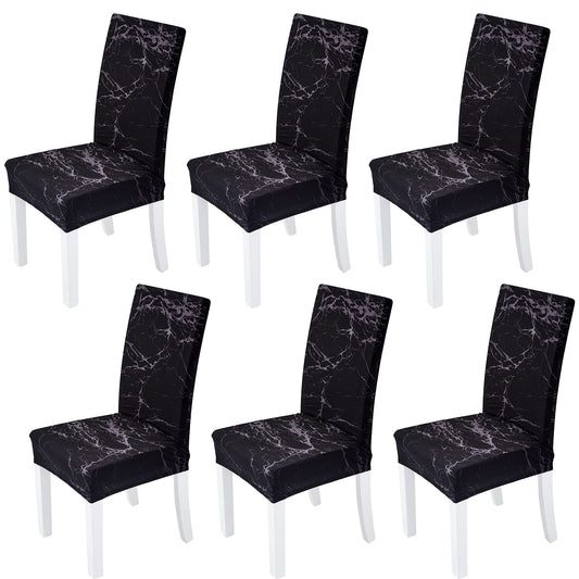 Yiaizhuo Chair Covers for Dining Room Set of 6 Pack Black Marble Slipcovers High Back Chairs Cover Stretch Spandex Slipcover for Wedding Party Restaurant