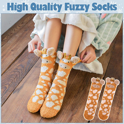 LANLEO Fuzzy Socks For Women Slipper Socks Fluffy Winter Warm Soft Cozy Plush Cute Animal Sleeping Christmas Socks 1 Pairs Giraffe