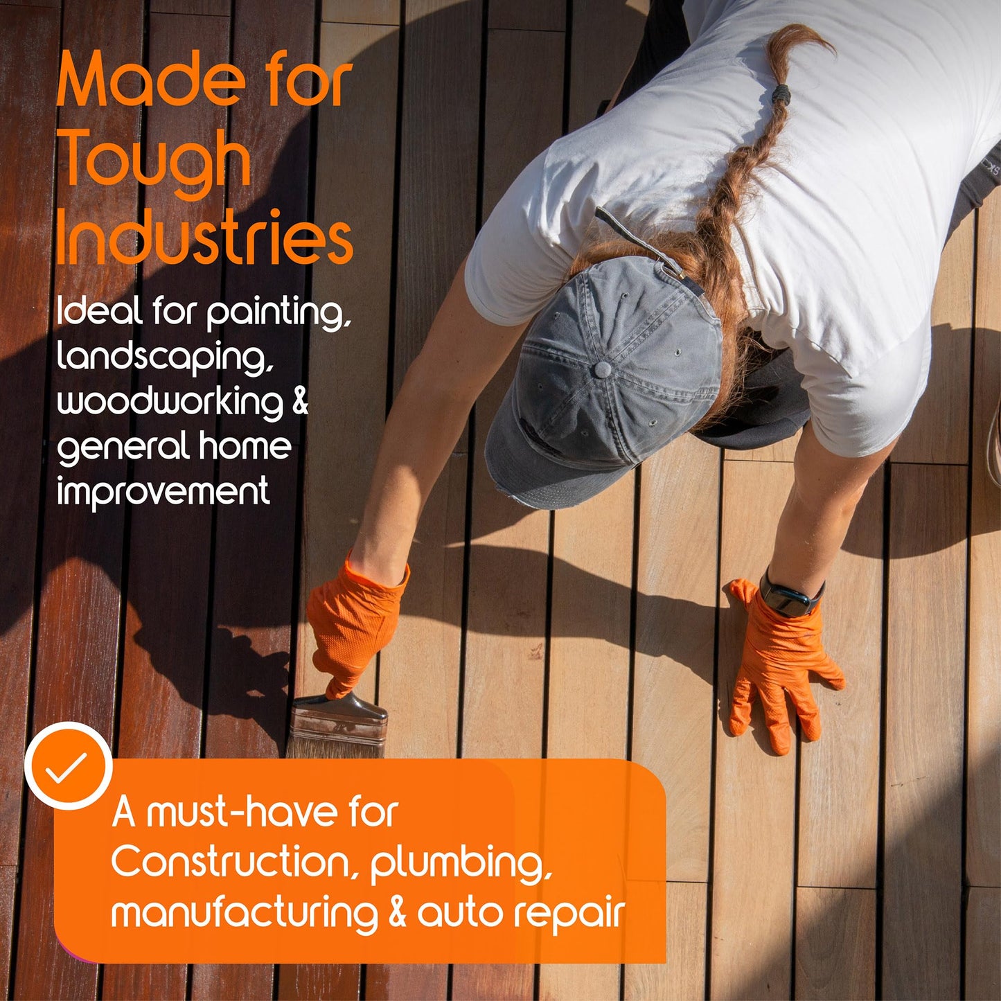 Inspire Heavy Duty Orange Nitrile Gloves Disposable Latex Free | ULTRA 8 Mil Diamond Textured Grip | Industrial Mechanic Food Large, 100 Count